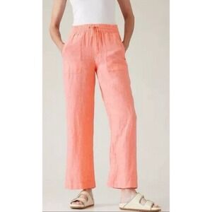 Athleta 100% Linen Retreat‎ Pants SUNSET GLOW Wide Leg SZ-0